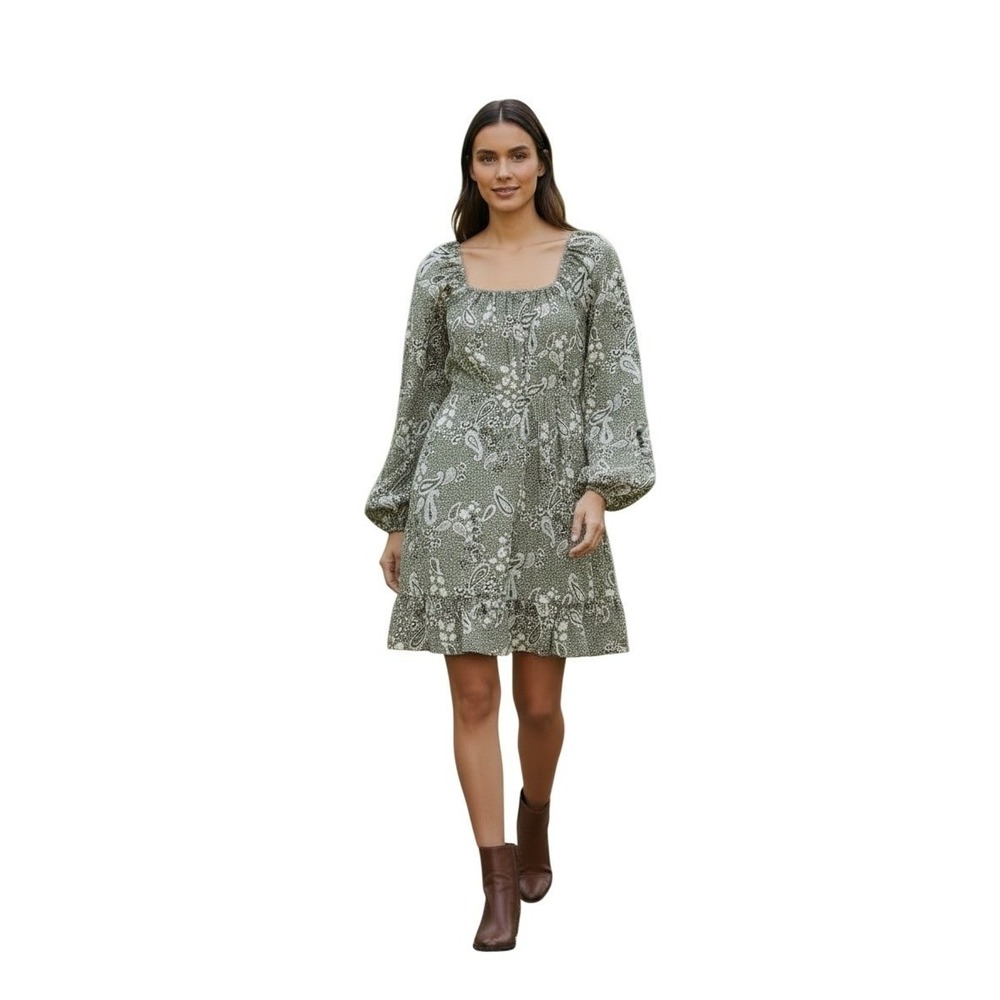 Derek Heart NWT Lichen Green Paisley Smocked Mini Dress S Small Boho Cottagecore